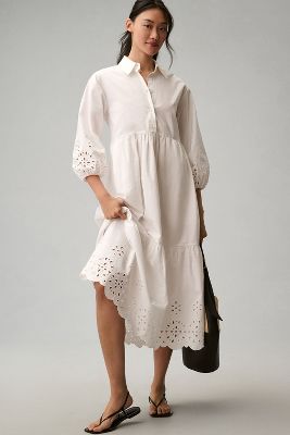 Shop Maeve The Bettina Tiered Shirt Dress By : Eyelet Edition In White