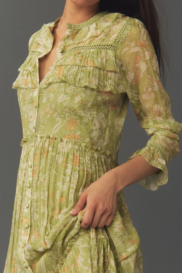 Robe mi-longue transparente à manches longues et ourlet en pointe By Anthropologie #2