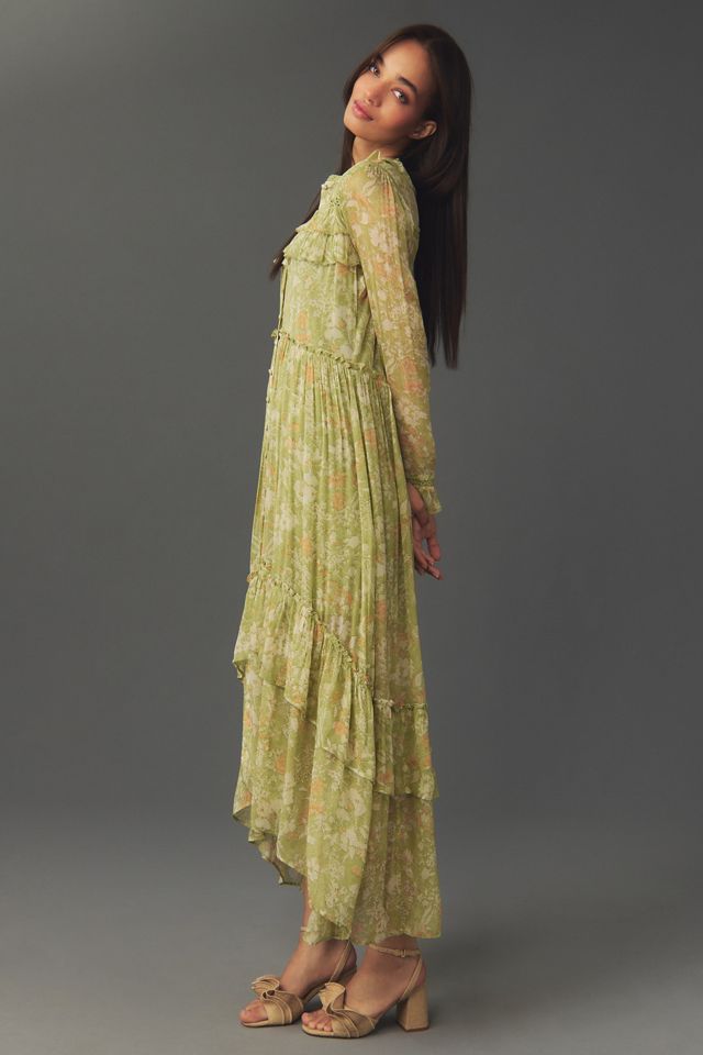 Robe mi-longue transparente à manches longues et ourlet en pointe By Anthropologie #3