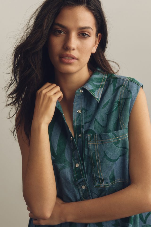 Pilcro Sleeveless Collared Denim Mini Dress  #3