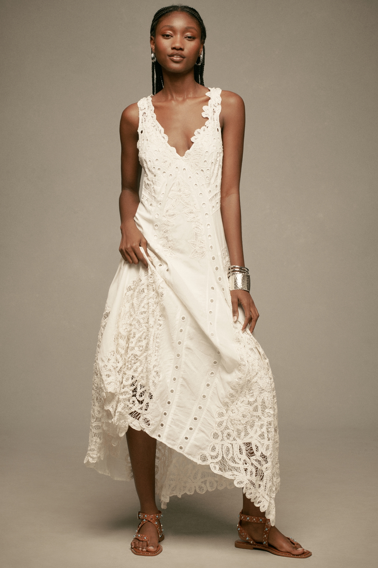 By Anthropologie V-Neck A-Line Lace Maxi Dress