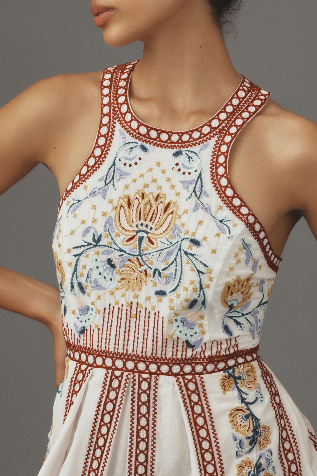 By Anthropologie Embroidered Back-Cutout Midi Dress