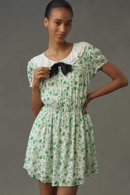 Shop Maeve Short-sleeve Collared Mini Dress In Multicolor