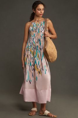 Shop By Anthropologie High-neck Pleated Midi Dress In Multicolor