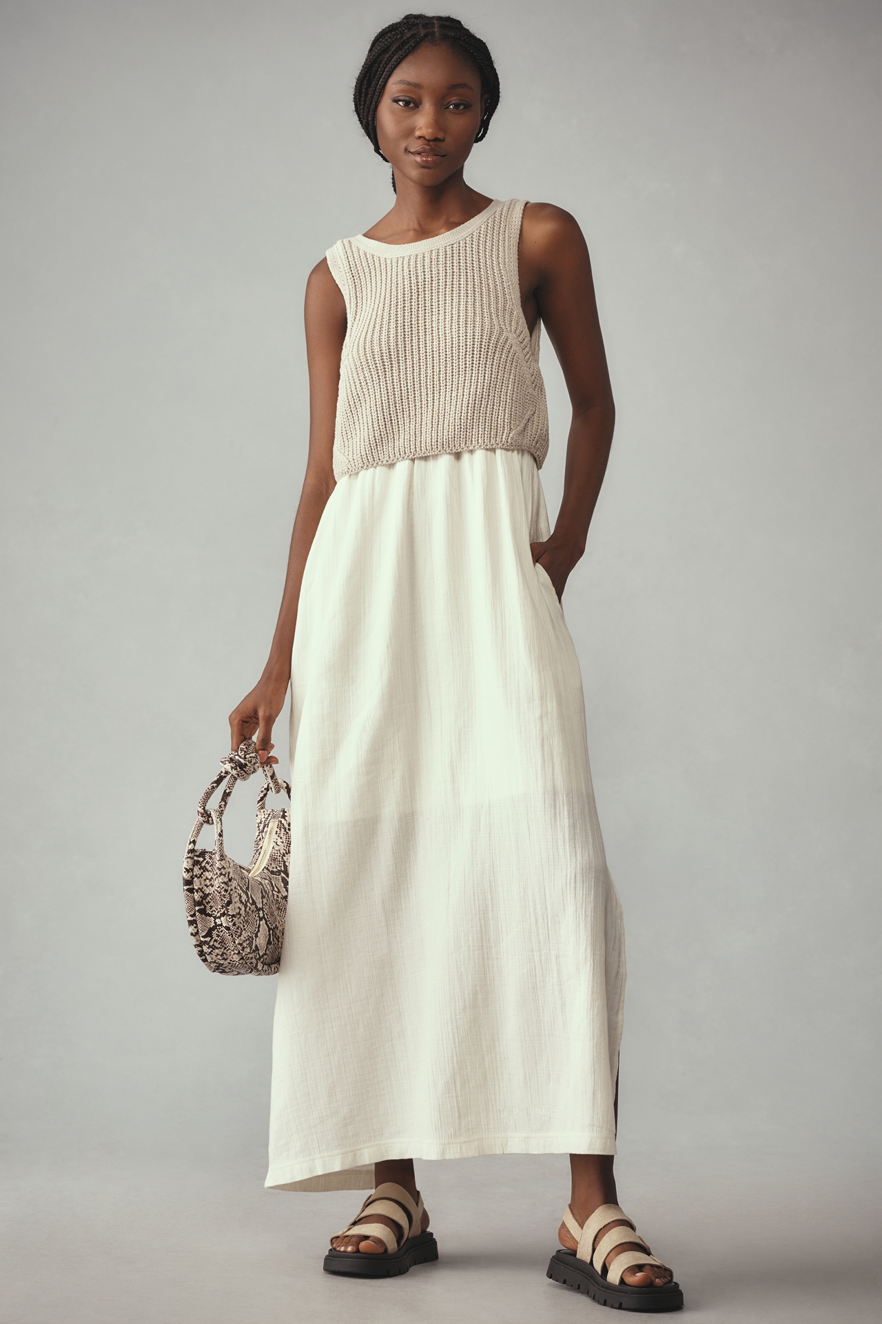 By Anthropologie Sleeveless Sweater Twofer Maxi Dress