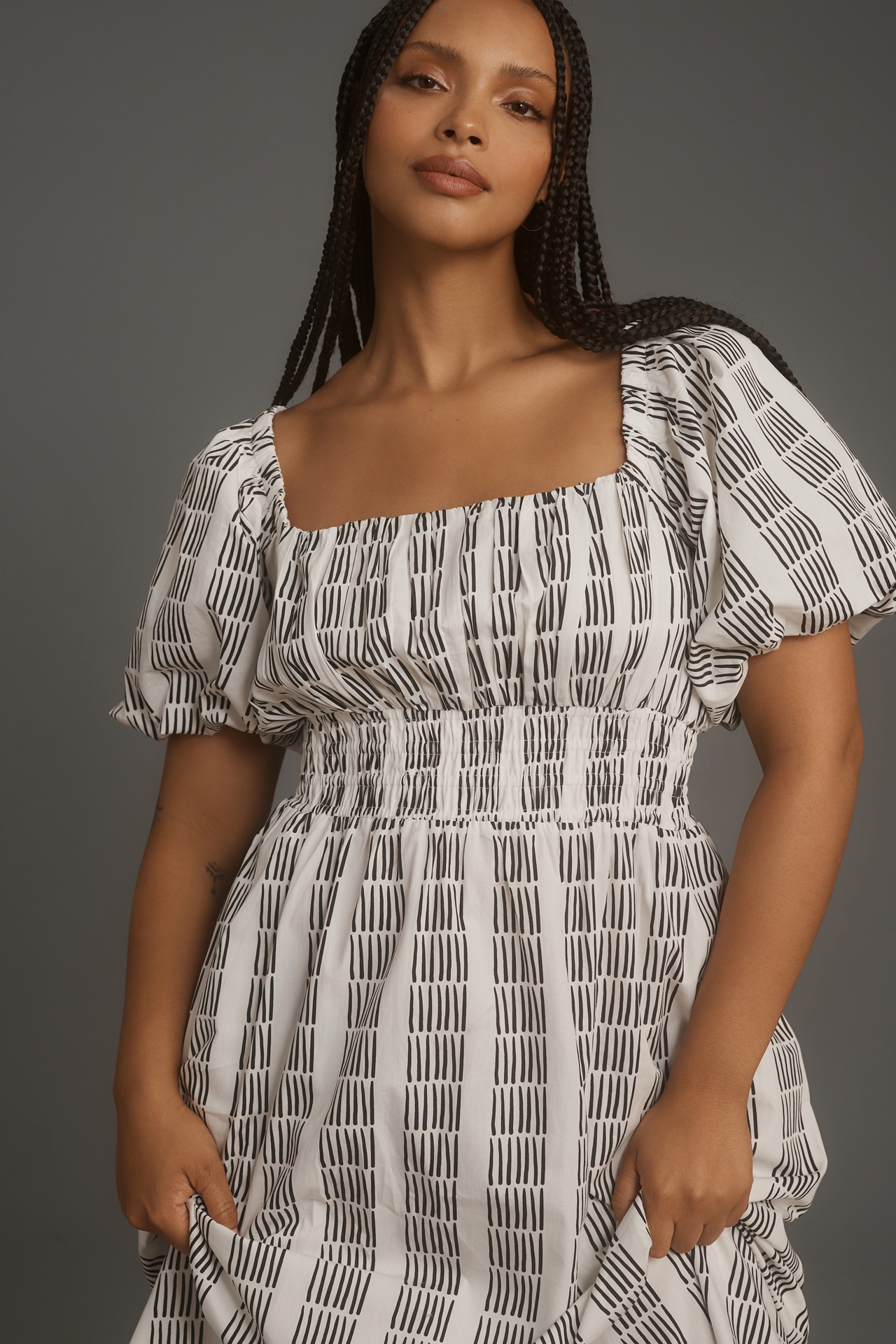 Maeve Puff-Sleeve Square-Neck Smocked Midi Dress