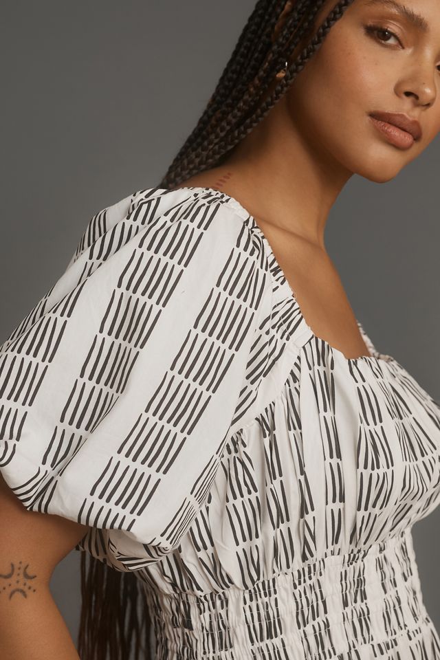 Maeve Puff-Sleeve Square-Neck Smocked Midi Dress #7