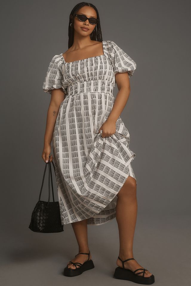 Maeve Puff-Sleeve Square-Neck Smocked Midi Dress #4