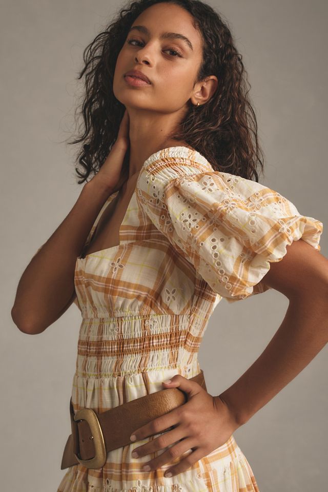 By Anthropologie Puff-Sleeve Eyelet Midi Dress #3