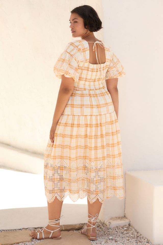 By Anthropologie Puff-Sleeve Eyelet Midi Dress #5