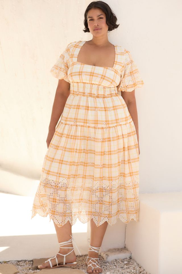 By Anthropologie Puff-Sleeve Eyelet Midi Dress #7