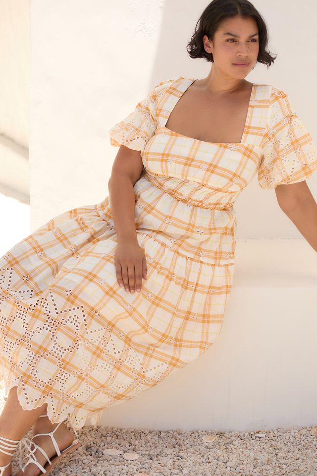 By Anthropologie Puff-Sleeve Eyelet Midi Dress #4