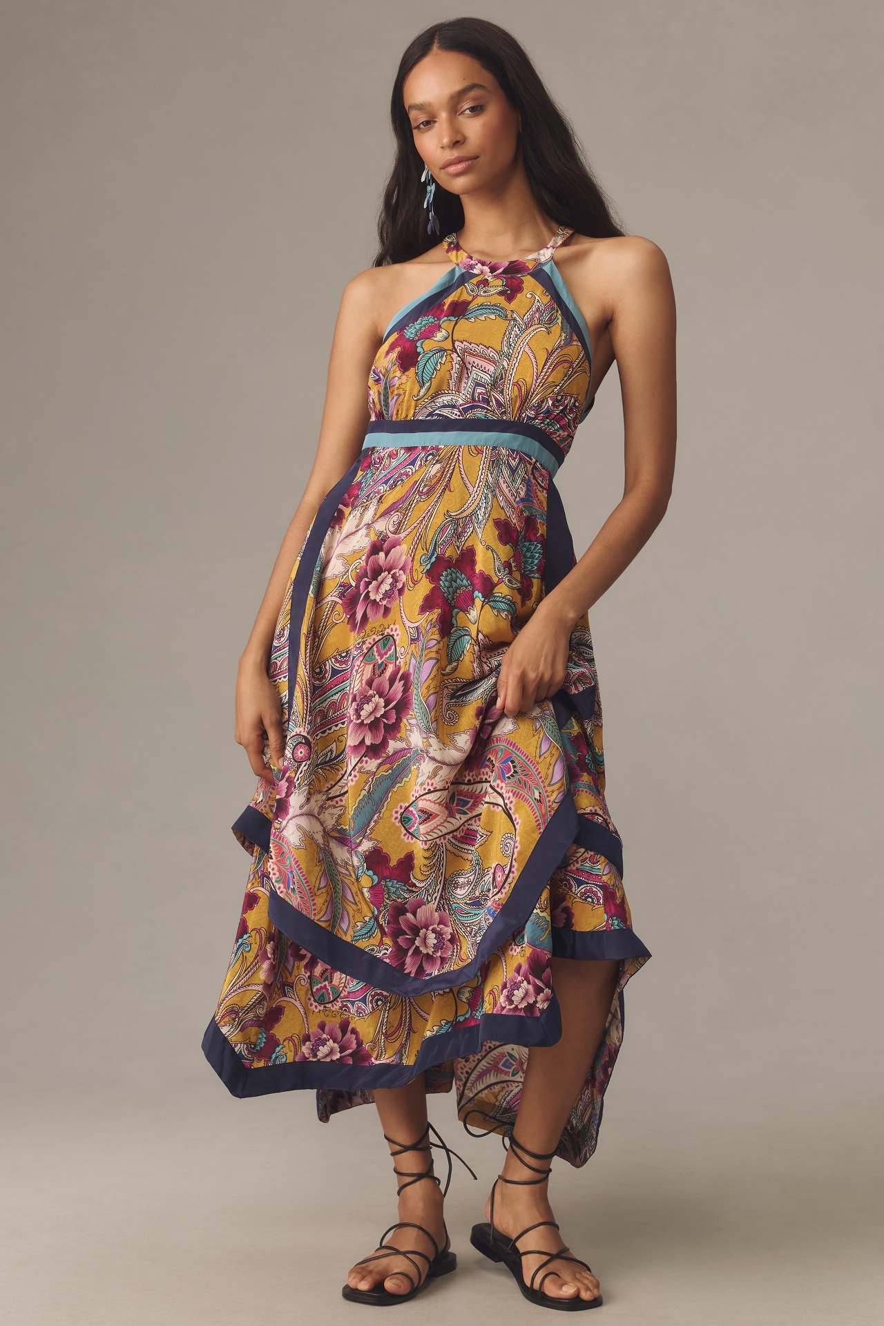 By Anthropologie Halter Tiered Maxi Dress