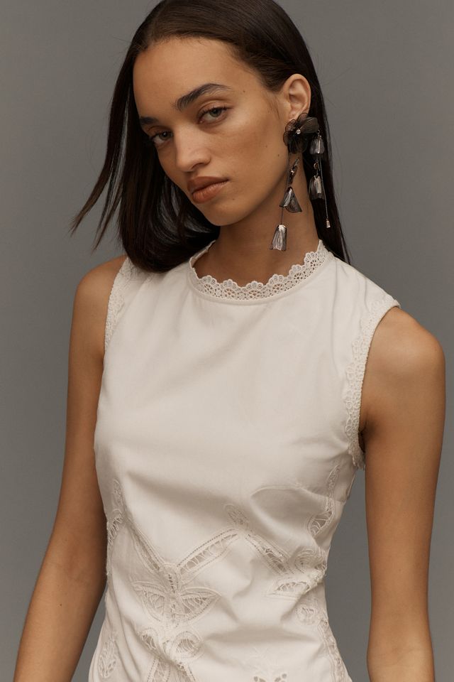 Sleeveless White Guipure Lace Poplin Mini Dress main image 0