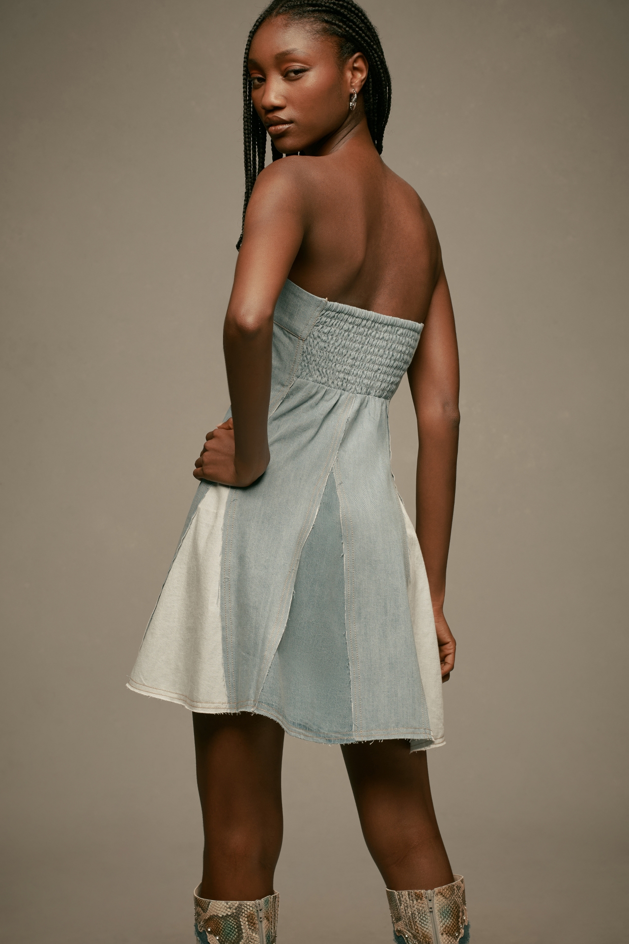 Pilcro Strapless Seamed Denim Mini Dress