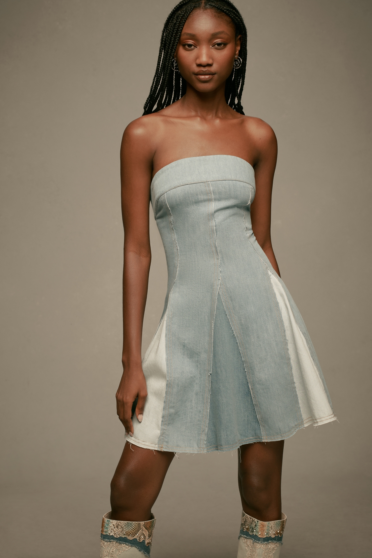 Pilcro Strapless Seamed Denim Mini Dress