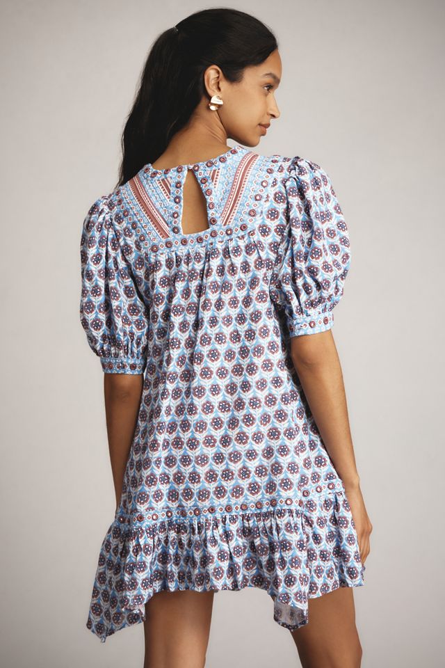 Maeve Puff-Sleeve V-Neck Mini Dress | Anthropologie