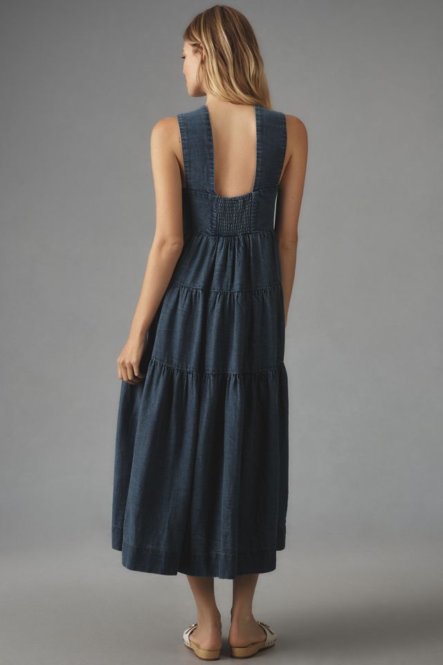 The Helena Square-Neck Tiered Midi Dress: Smocked Denim Edition #2