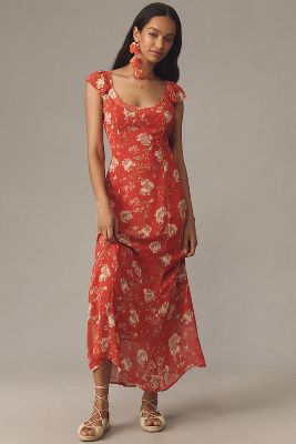 Shop By Anthropologie Scoop-neck A-line Slip Maxi Dress In Red