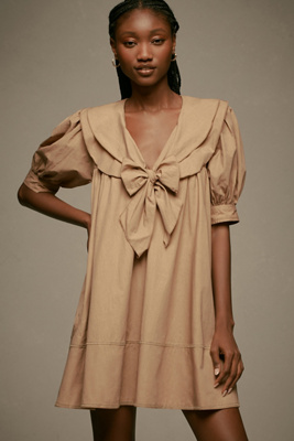 Robe Tunique Mini Manches Courtes Naud Devant en Beige taille: 2XS chez Anthropologie - Pilcro - Modalova