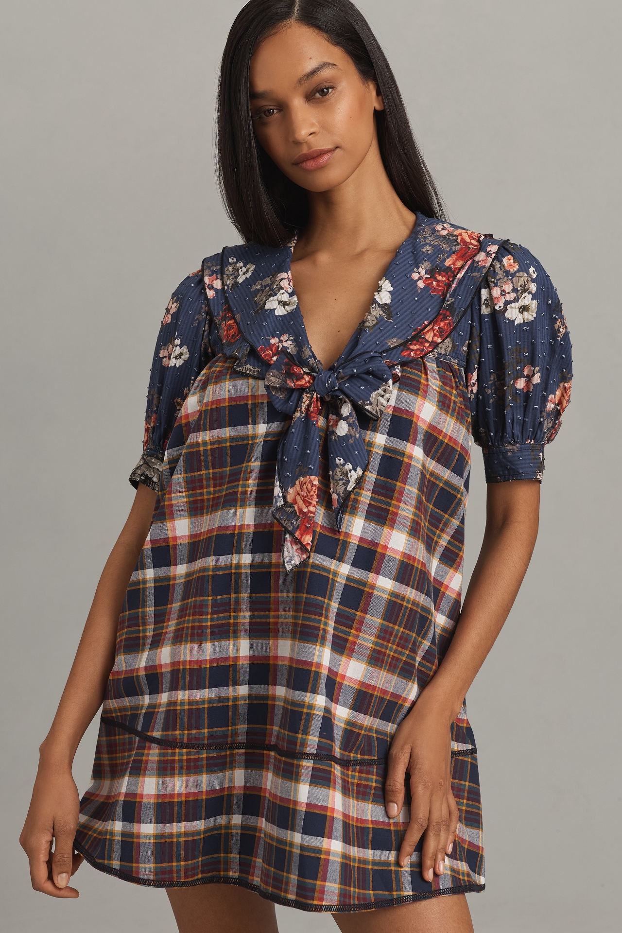 Pilcro Short-Sleeve Bow-Front Tunic Mini Dress