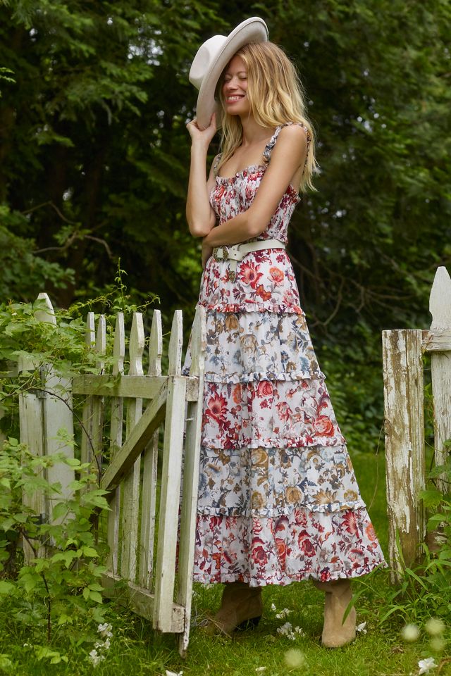 By Anthropologie Sleeveless Square-Neck Ruffle Tiered Midi Dress #2