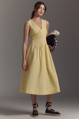 Maeve Ärmellos V-Ausschnitt Plissiert Midi Kleid