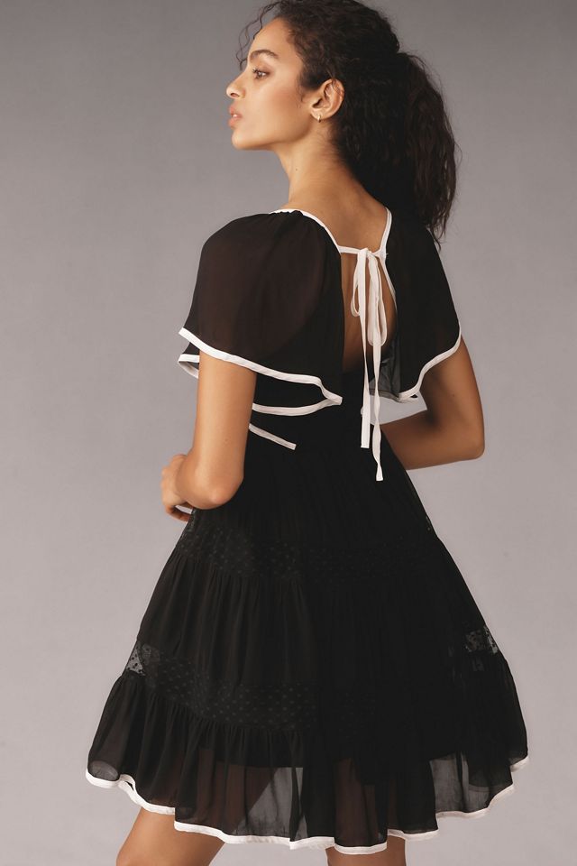 embellished flutter sleeve bow waist a line dress Maeve Flutter-Sleeve Bow Babydoll Mini Dress