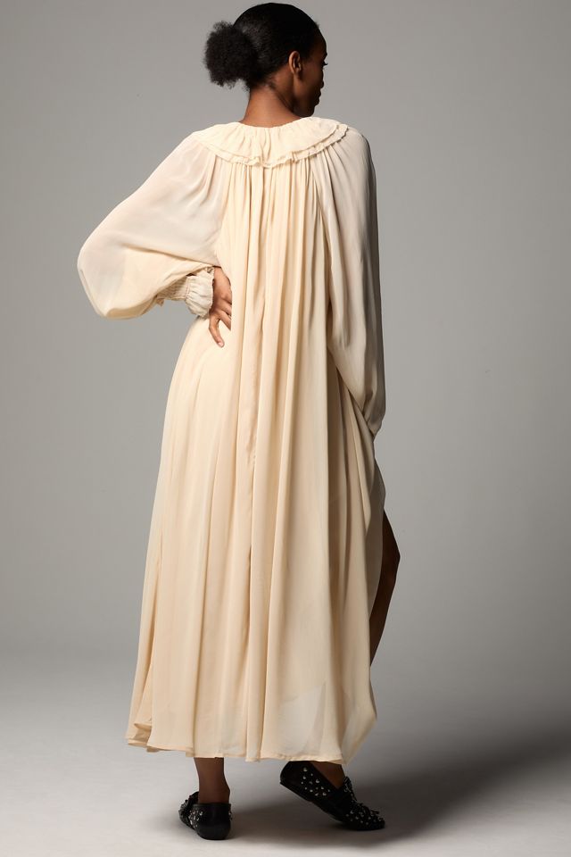 By Anthropologie Long-Sleeve Sheer Pleated Midi Dress