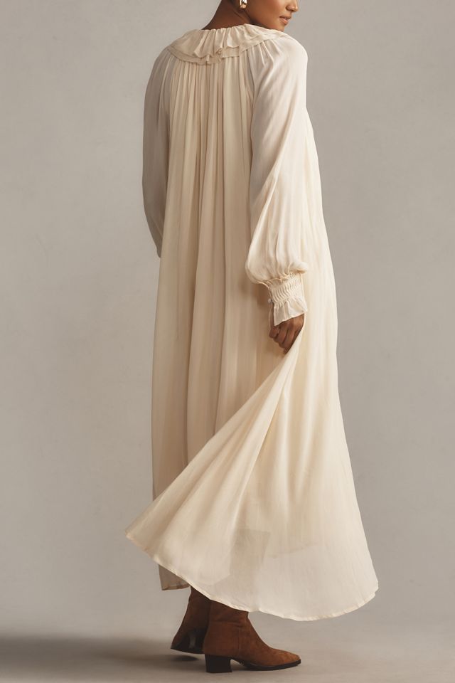 By Anthropologie Long-Sleeve Sheer Pleated Midi Dress