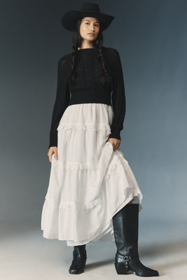 By Anthropologie Twofer Sweater Tiered Dress In Black