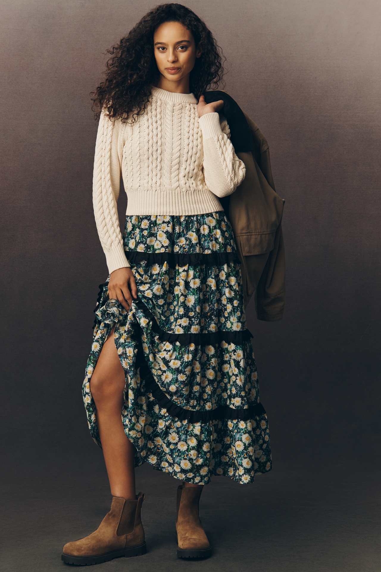 By Anthropologie Twofer Sweater Tiered Dress