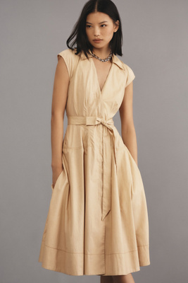 anthropologie short-sleeve v-neck ruffle midi dress V-Neck Ruffle Asymmetrical Midi Dress
