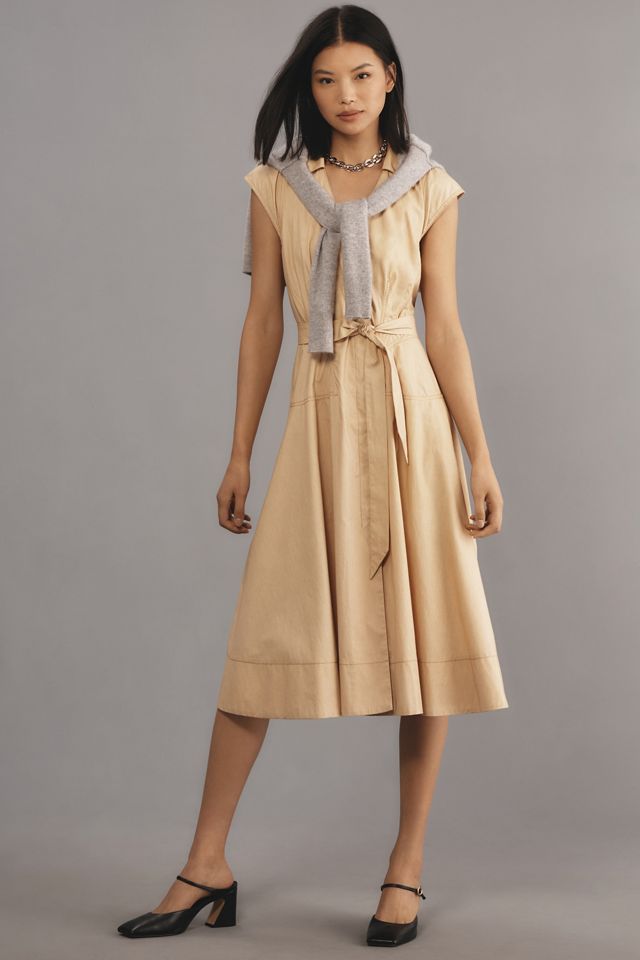 By Anthropologie Short-Sleeve V-Neck Wrap Midi Shirt Dress