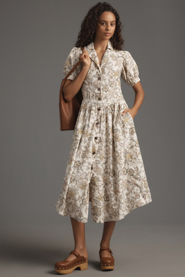 pilcro short-sleeve ruffled midi shirt dress Pilcro Short-Sleeve Denim Midi Shirt Dress