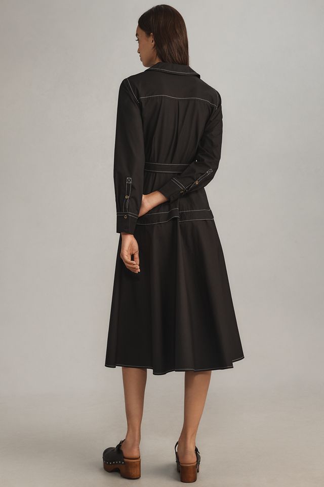 By Anthropologie Long-Sleeve Belted Front-Zip Midi Dress #1