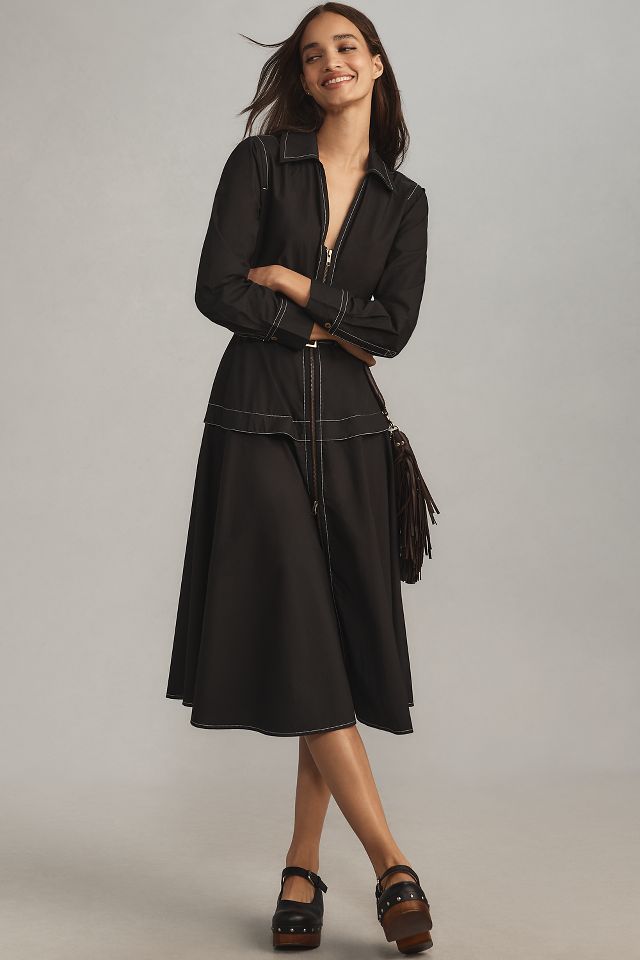 Long sleeve black dress with zipper in front hotsell