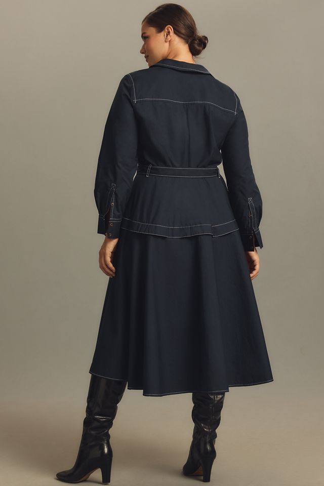 By Anthropologie Long-Sleeve Belted Front-Zip Midi Dress #4