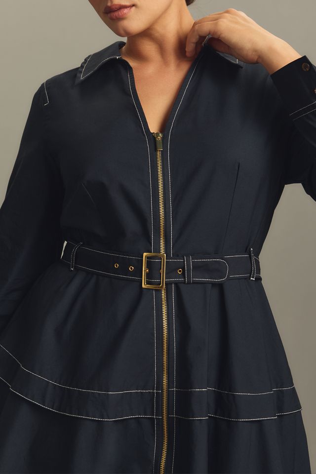 By Anthropologie Long-Sleeve Belted Front-Zip Midi Dress #5