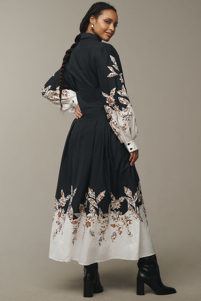 By Anthropologie Long-Sleeve Embellished Midi Shirt Dress #5