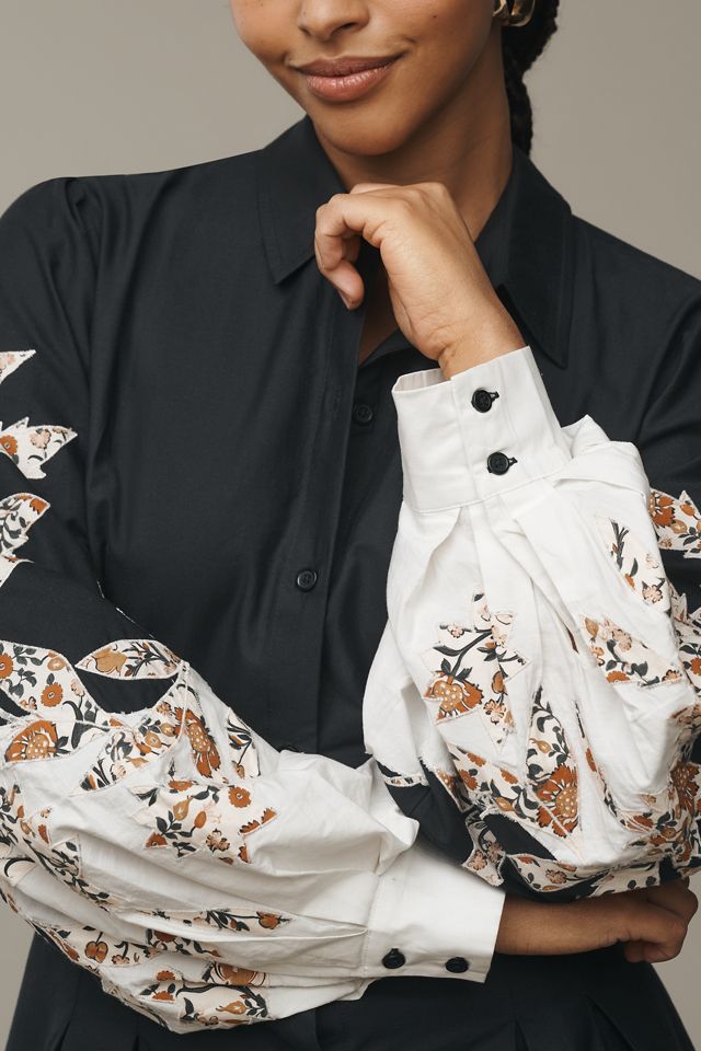 By Anthropologie Long-Sleeve Embellished Midi Shirt Dress #6