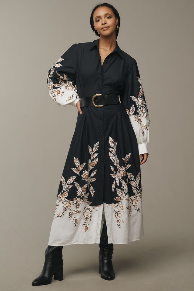 By Anthropologie Long-Sleeve Embellished Midi Shirt Dress #4