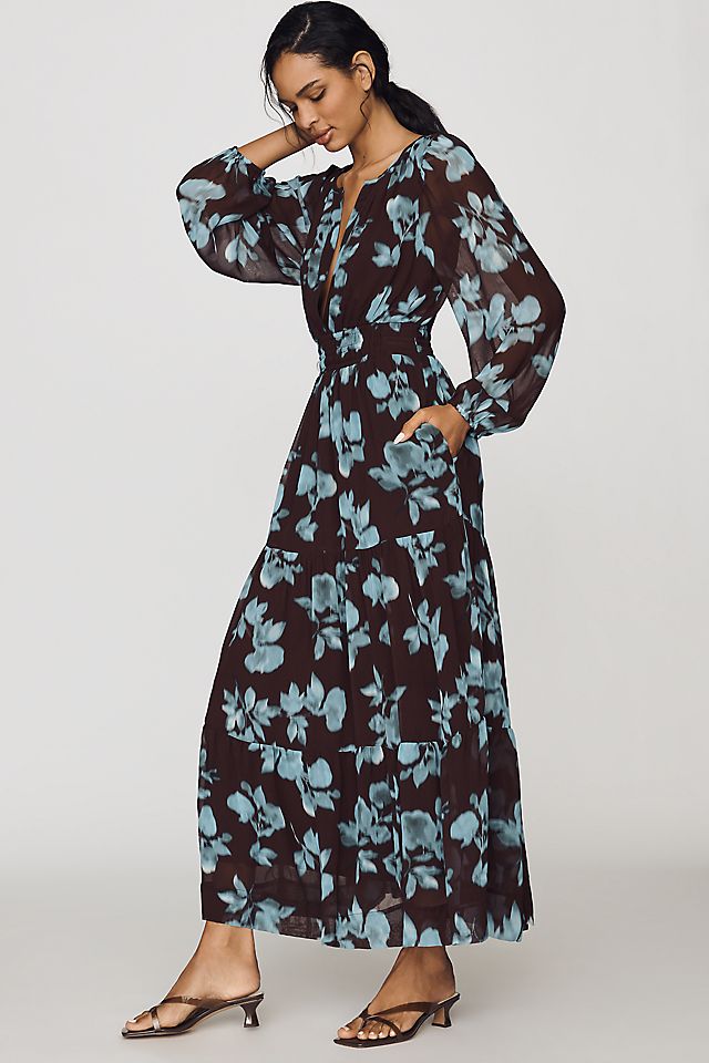 maxi dress long sleeve Old Fashioned Vintage with Sleeves * Crew neckline with hidden White V-Neck Long Sleeve Maxi