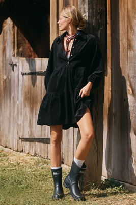 Maeve The Bettina Corduroy Tiered Mini Shirt Dress By  In Gray