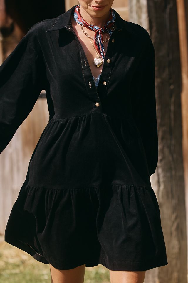 The Bettina Corduroy Tiered Mini Shirt Dress by Maeve #2