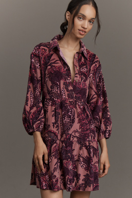 Maeve The Bettina Corduroy Tiered Mini Shirt Dress By  In Pink