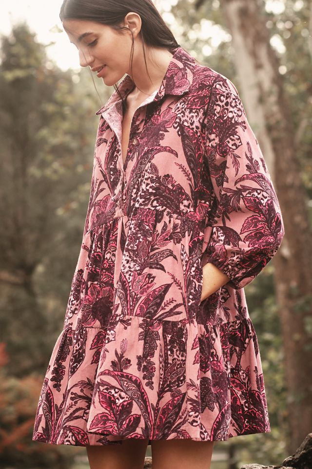 The Bettina Corduroy Tiered Mini Shirt Dress by Maeve #1