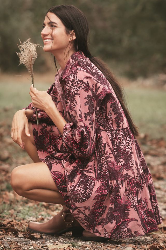 The Bettina Corduroy Tiered Mini Shirt Dress by Maeve #2