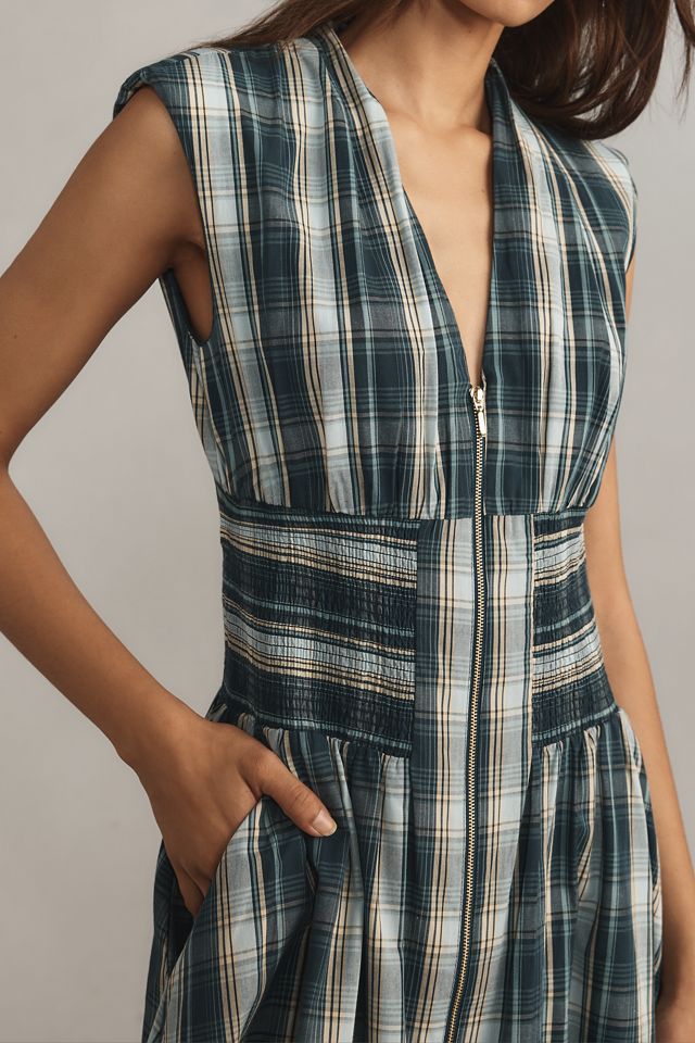 The Tommie Cap-Sleeve Smocked Front-Zip Shirt Dress #3