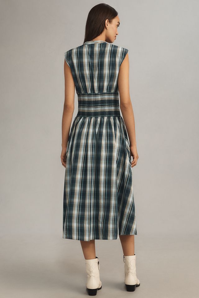 The Tommie Cap-Sleeve Smocked Front-Zip Shirt Dress #1